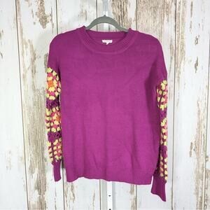 JODIFL Purple Sweater with Floral Crochet Granny Squares Sleeves. Size Small.